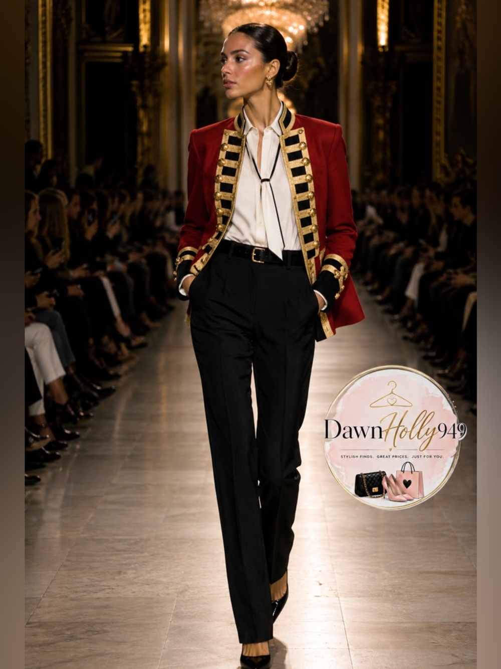 Red Military-Style Blazer with Gold Trim